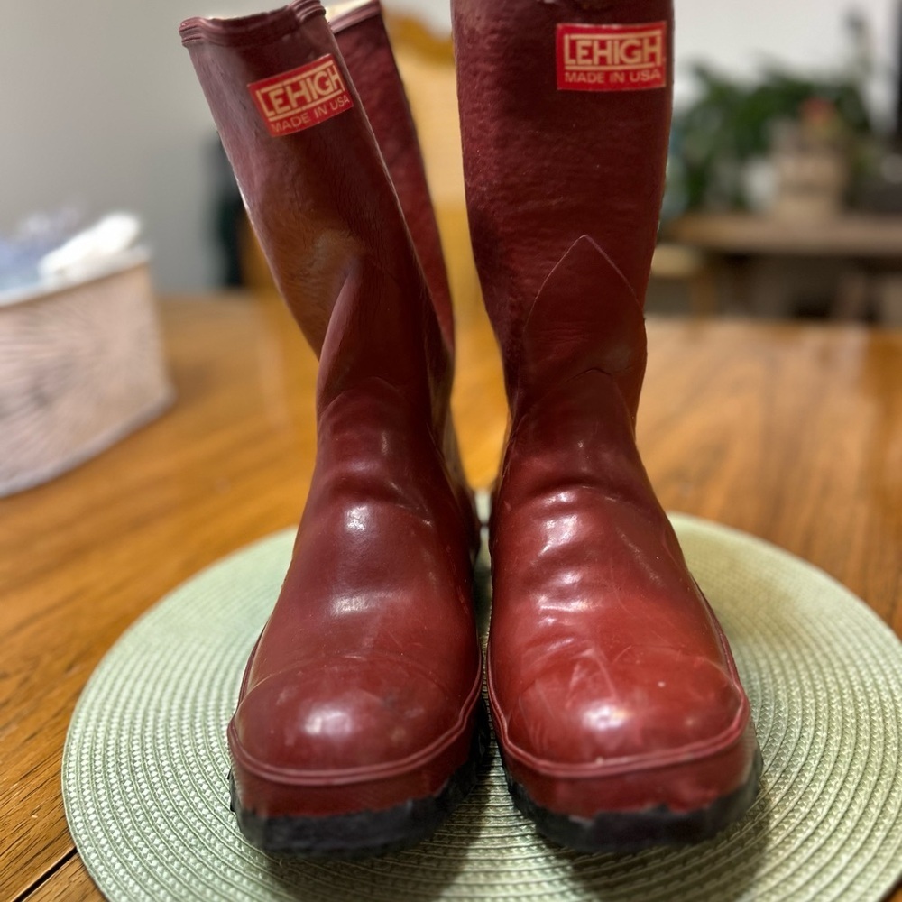 Vintage Lehigh Steel Toe Boots Mens 7 Red Ranger Rubber Safety Sherpa Lined - Picture 5 of 14